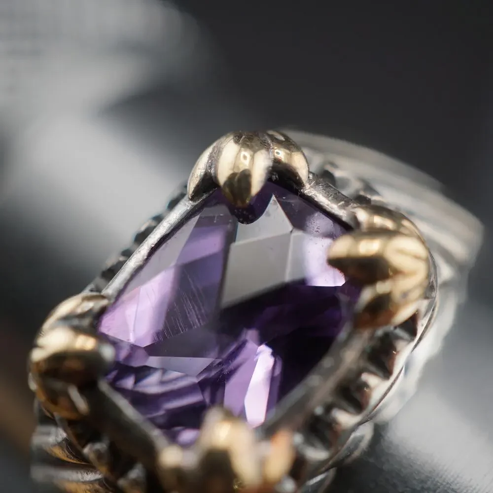 Vintage 14K Accent Purple Stone Radiant Cut Twist Ring 9.5 925 Sterling Signed